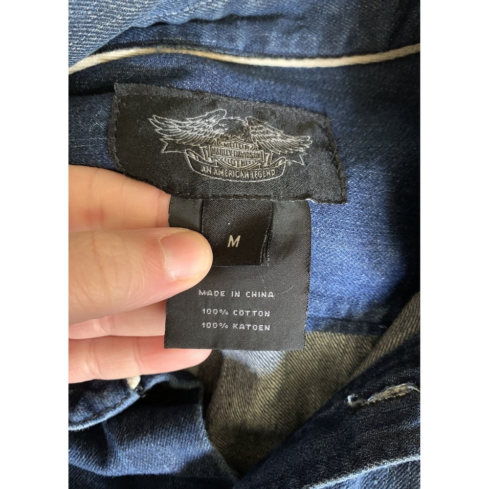 Mens M‎ Harley Davidson Vintage Denim Faded Distressed Button Down Shirt - Picture 7 of 8